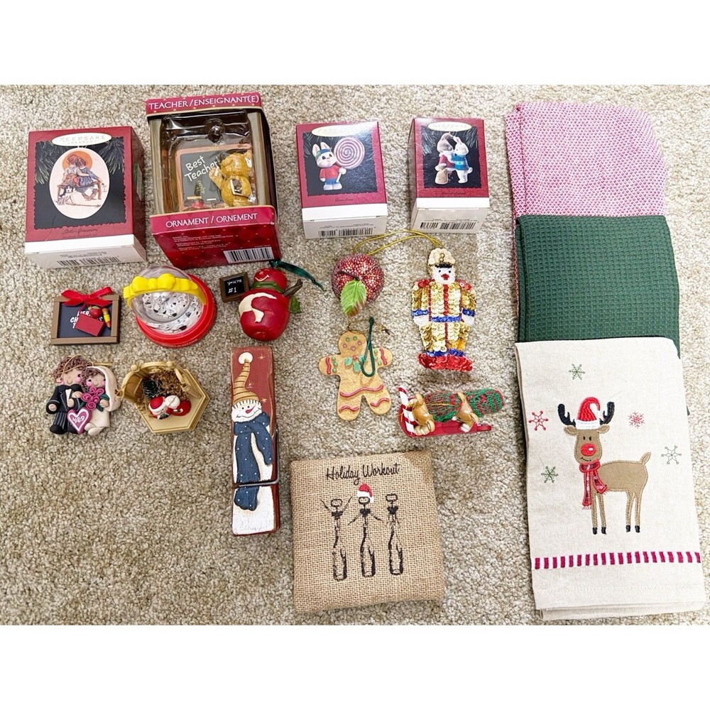 Vtg Christmas Ornaments Decor Lot 18 Mixed Theme RESELLER Hallmark ESTATE FIND